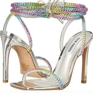 STEVE Madden women's Uplift Sandal in rainbow rhinestones size 6